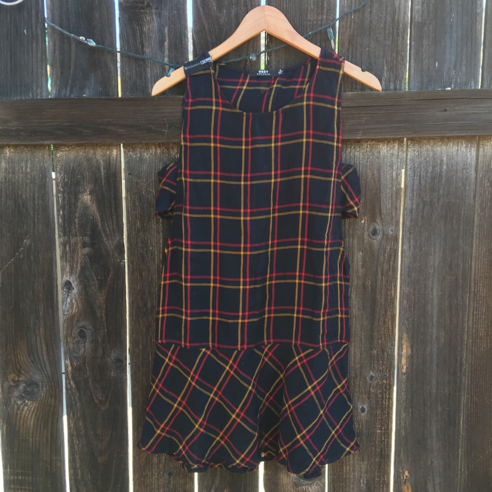 Obey Plaid Check Navy Dress